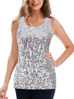 Lavender Sequin Sleeveless Tank Top - Glitter Gradient Party Vest, Medium